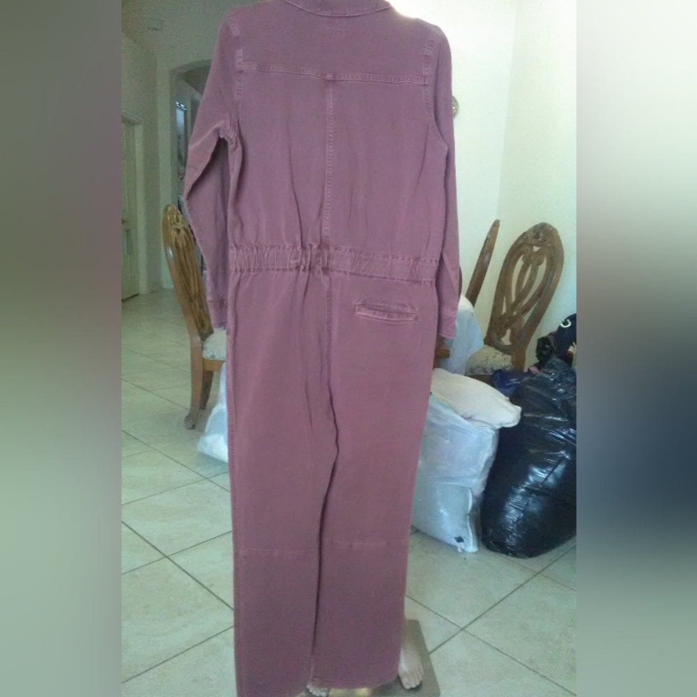 BNWT ORGANIC DENIM JUMPSUIT BY FAHERTY DYED MAROON ZIP/ BUTTON (XS & M AVAIL.) - Picture 2 of 14